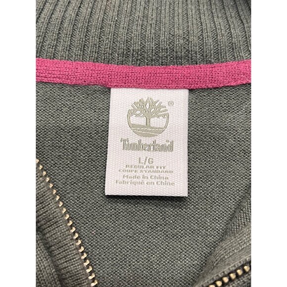 Timberland Green Quarter Zip Long Sleeve Cotton Pullover Sweater Men's Large - Picture 4 of 8